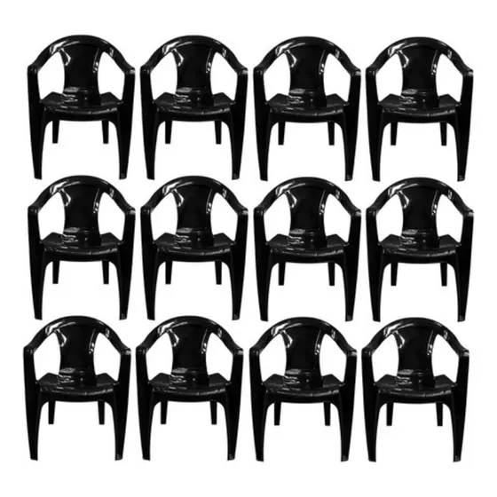 Kit 12 Poltronas Plásticas C/braço Igreja Buffet Lazer 182kg