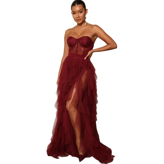 Vestido De Fiesta Largo Vinotinto