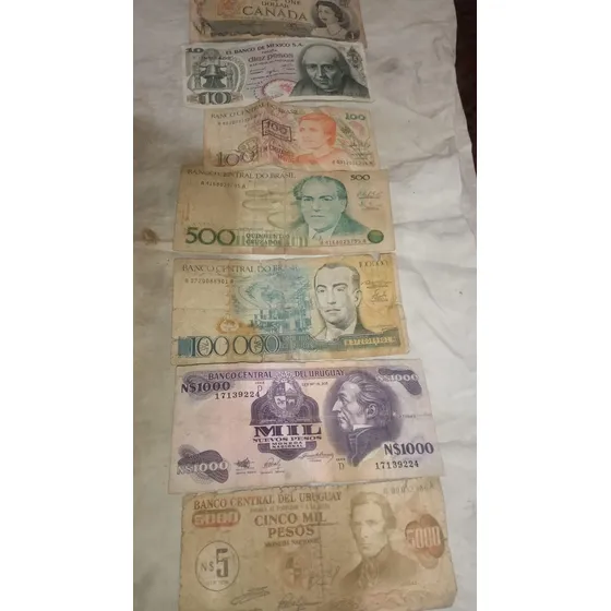 Billetes De Moneda Extranjera Antiguos ( 7 Unidades ) Usados