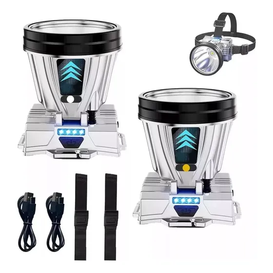 2pzs Lámpara Tipo Minero Recargable Y Potente De Cacería Led