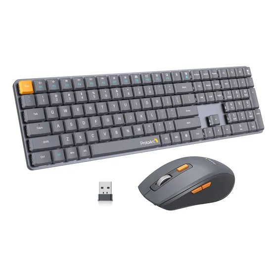 Teclado Mecanico Inalambrico 2.4 Ghz Combo Para Oficina Rojo