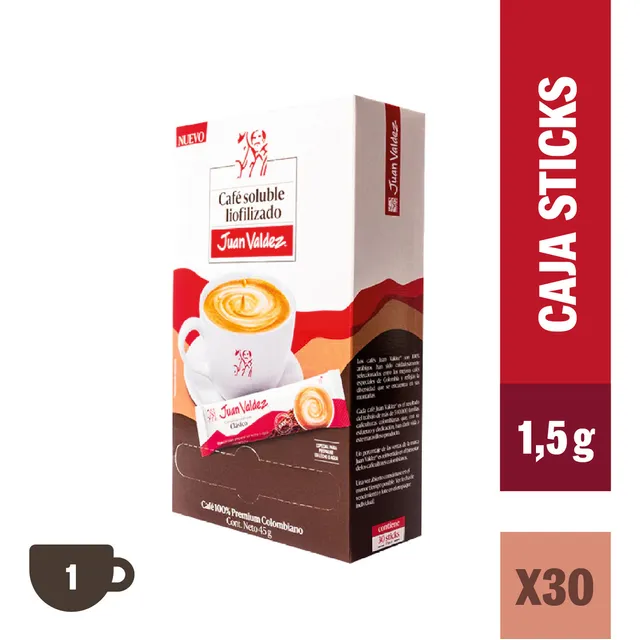 Café Juan Valdez Sticks Liofilizado Tradicional x30 un.