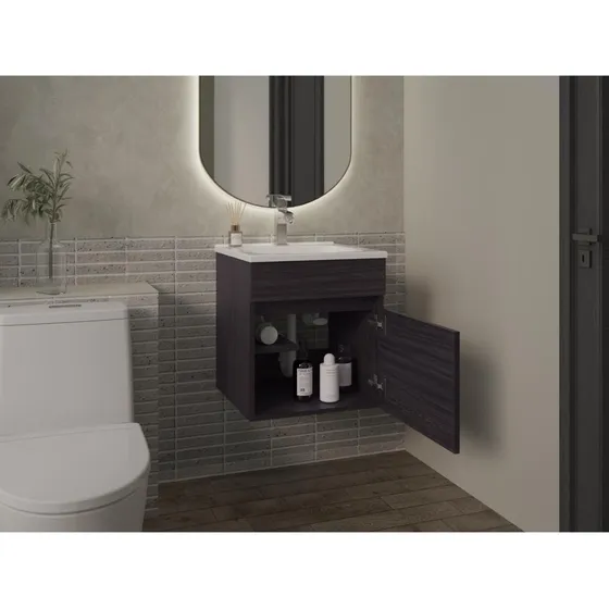 Mueble Para Lavamanos Primax, Wengue, Incluye Lavamanos Cantidad De Agujeros Para Grifería Un Agujero Bacha Blanco Mueble Wengue