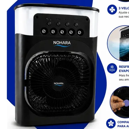 Climatizador NOHARA Mini Ar Condicionado Portátil com Umidificador e Timer de 3 Velocidades Preto