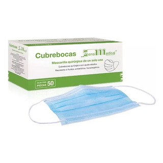 Cubrebocas Quirúrgico Ajuste Elástico Azul Claro 50 Piezas Cubrebocas Quirúrgico Ajuste Elástico Azul Claro 50 Piezas