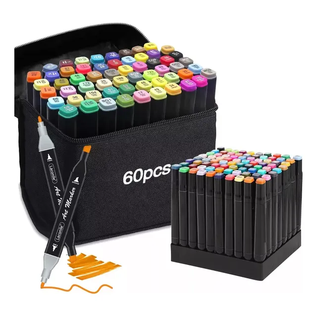 Kit De Marcadores Dibujo Doble Punta De 60 Colores