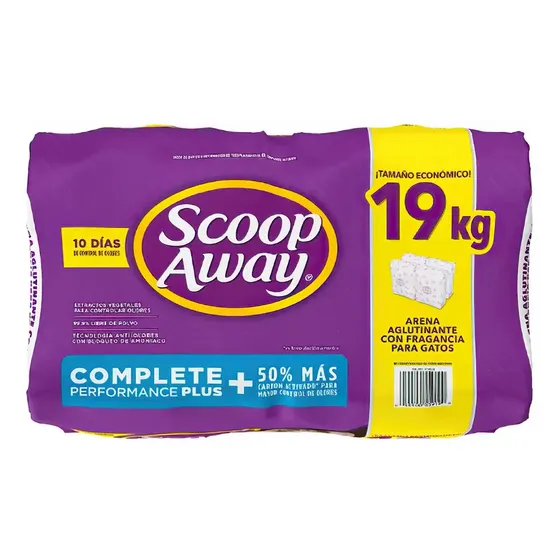 Arena Para Gato 19kg Aglutinante Scoop Away Complete Plus x 19kg 4 pack