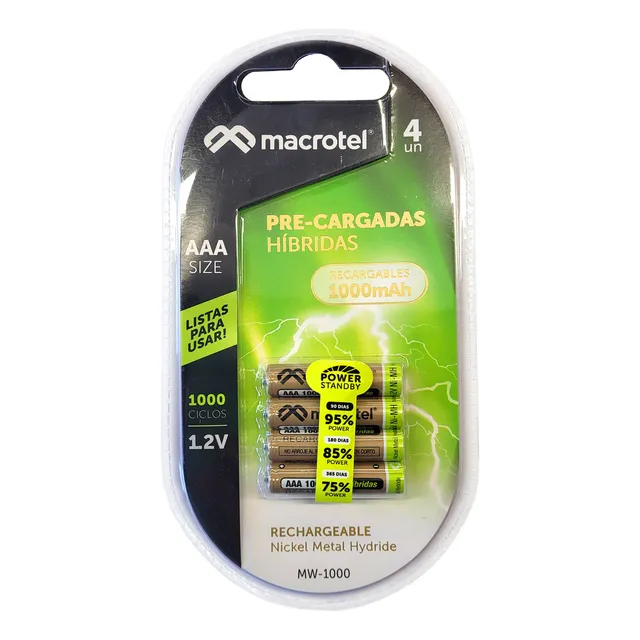 Pilas Recargables Aaa, 4 Unidades, 1000 Mah. Macrotel Fac/bo