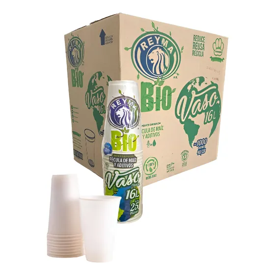 Vaso No 16 Largo Oz Biodegradable Reyma Caja 1,000 Piezas Color Marrón Claro