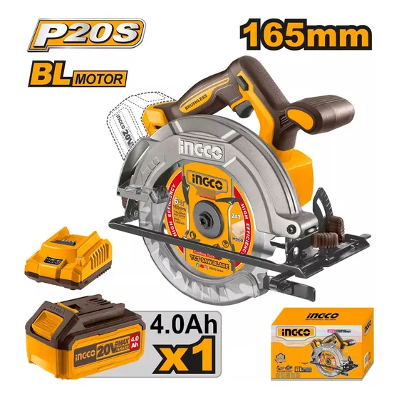 Sierra Circular 20v 165mm Brushless Ingco Csli16521 + Bat+ca Color Amarillo Frecuencia 50Hz/60Hz