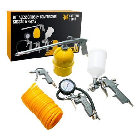 Kit Pistola De Gravidade Para Compressor Com 5 Peças Fasterr Kit Pistola De Gravidade Para Compressor Com 5 Peças Fasterr