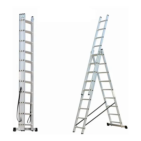 Escalera Extensible 3 Tramos T/tijera 8 Esc, Color Gris Claro