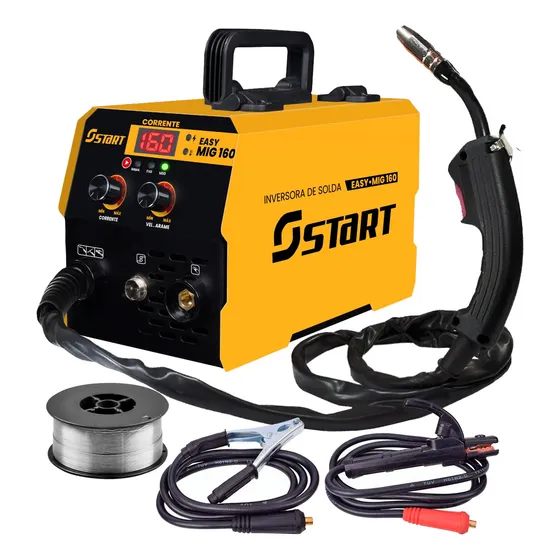 Máquina Solda Inversora Mig 160a Sem Gás 3 Em 1 Tig Lift Eletrodo EasyMig Start 220V Cor Amarelo 50 Hz/60 Hz