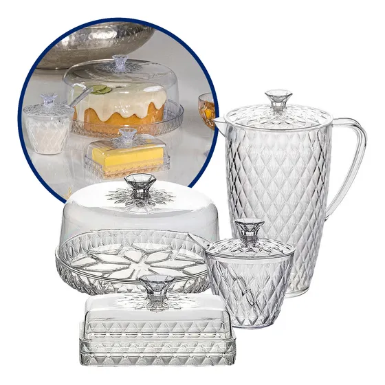 Kit Cozinha 4 Itens Jarra Manteigueira Queijeira Açucareiro