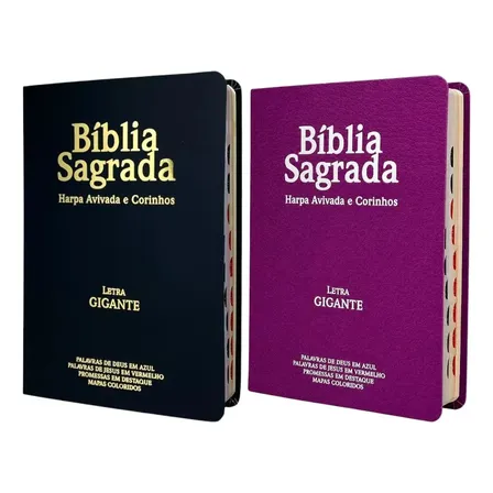 Kit 2 Biblias Letra Gigante Luxo Popular João Ferreira De Almeida Preta E Pink Em Português - Com Índice