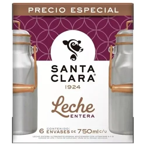 Leche Santa Clara Entera 6 Piezas De 1 Litro C/u