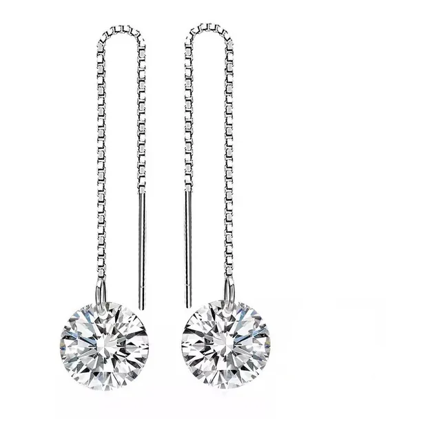 Aretes De Hilo Largo En Plata Y Zirconia Para Mujer