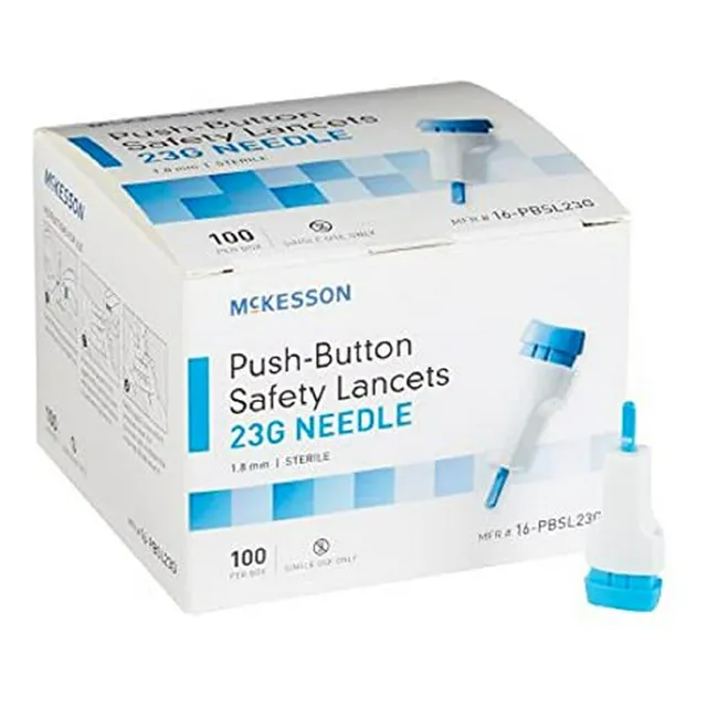 Aguja De Seguridad Lancet Mckesson 23g 1.8 Mm - Botón De Seg