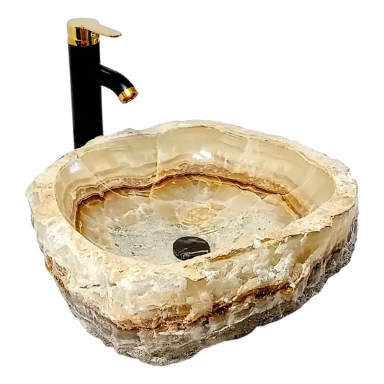 Lavabo Ovalín, Piedra Semipreciosa Ónix Auténtico, Rústico.