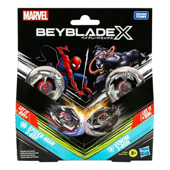 Beyblade X - Pack De 2 De Marvel Spider-man 3-60f Vs Venom 3-80n Color Rojo Takara Tomy