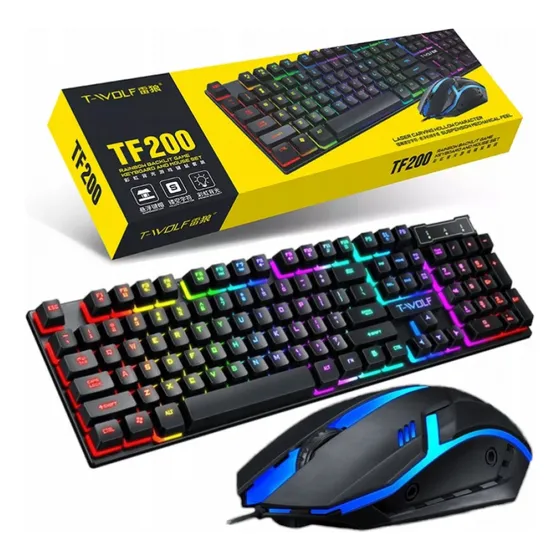 Kit / Combo Teclado Y Mouse Ratón Gaming Luces Wolf Tf200