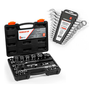 Kit Jogo Ferramentas 32 Pcs Estriado + Chave Combinada Kit Jogo Ferramentas 32 Pcs Estriado + Chave Combinada