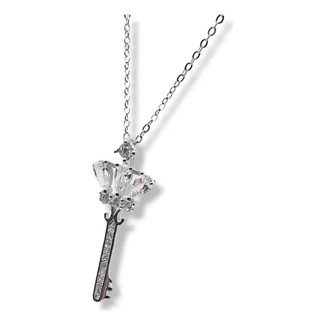 Cadena Dije Llave Piedras Plata 925