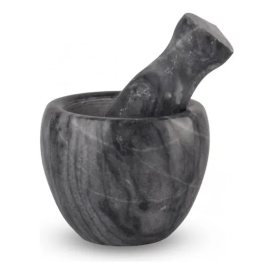 Mortero Mármol Machacador Moler Semillas Pison Macizo Cocina Color Marmol Negro