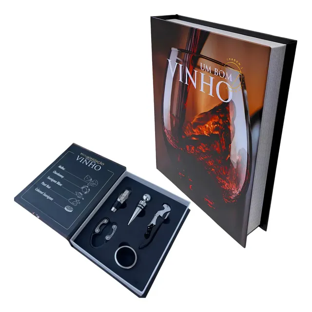 Kit Vinho 5 Peças Uny Gift Abridor Saca Rolhas Dosador Aço Inox