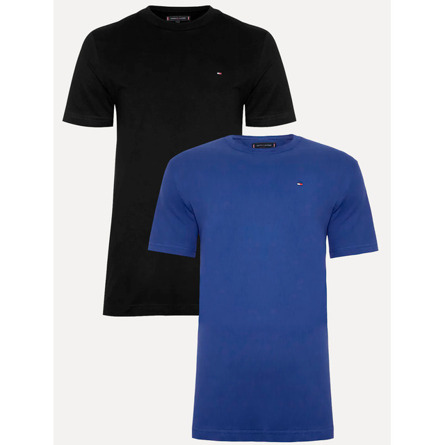 Kit Camisetas Tommy Hilfiger Essential Preta/azul Royal 2un Kit Camisetas Tommy Hilfiger Essential Preta/azul Royal 2un