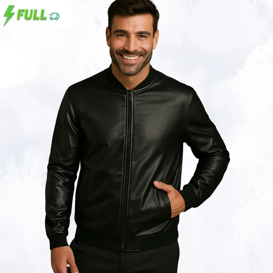 Jaqueta Masculina Punho Elástico Em Courino Impermeável 