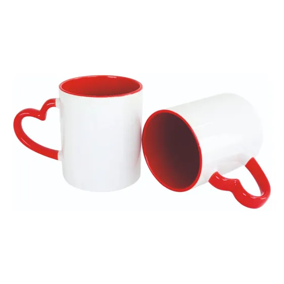 3 Canecas Interior E Alça Coração Vermelha 325ml Sublimação