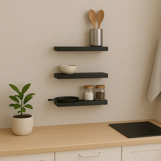 3 Prateleiras De Parede 30x15 Madeira Mdf Preto C/suporte