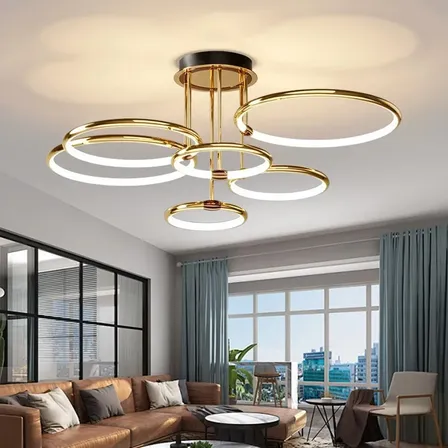 Luminária De Teto Dourada Lustre Para Sala E Quarto 6 Anéis 110v-220v