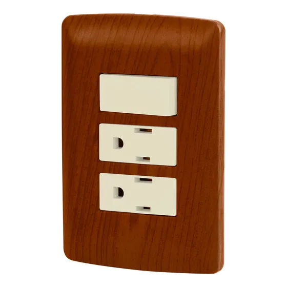 Placa Armada 2 Contactos E Interruptor Madera Línea Italiana