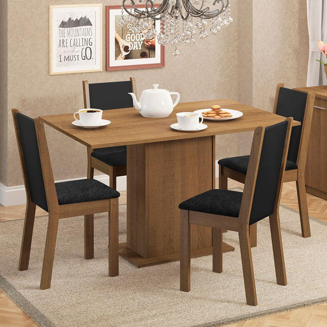 Sala De Jantar Madesa Talita Mesa Tampo Madeira 4 Cadeiras Cor Rustic/preto/oxford Desenho... Sala De Jantar Madesa Talita Mesa Tampo Madeira 4 Cadeiras Cor Rustic/preto/oxford Desenho...