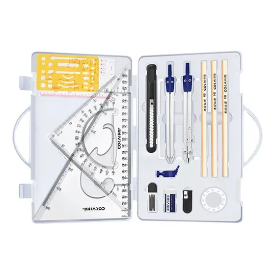 15pcs Compás Precisión Escolar Profesional Juego Geometría
