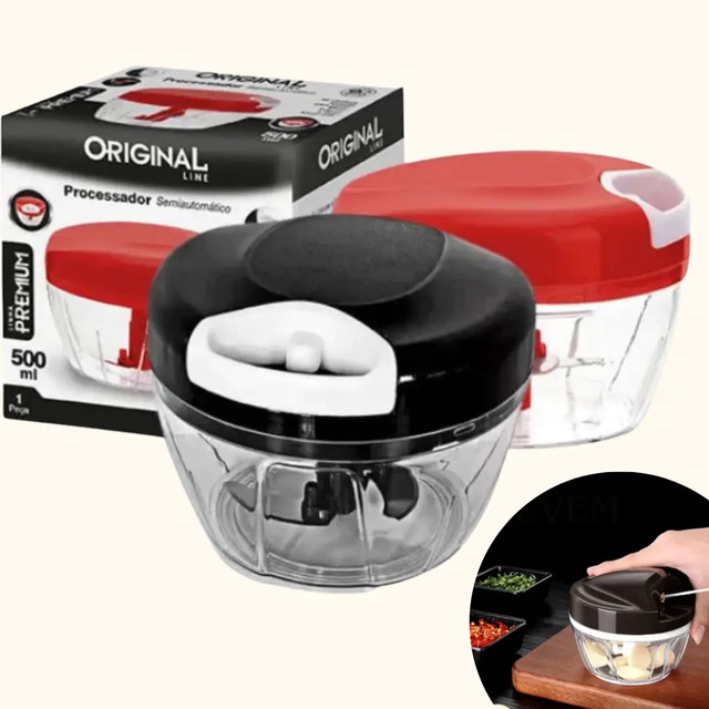Kit 2 Processador Triturador Manual De Alimentos 500ml Preto Preto