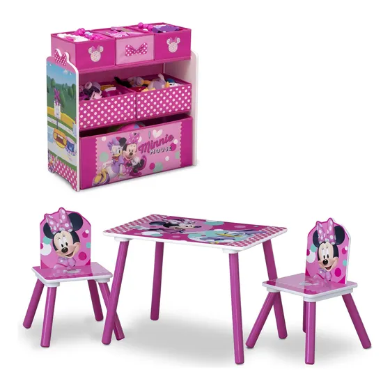 Mesa Y Dos Sillas Con Organizador De Minnie Mouse Deltac Color Rosa Chicle