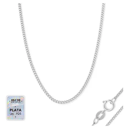 Cadena De Plata Solida 925 Para Dama Barbada Cubana 1.2 Mm 50 Cm