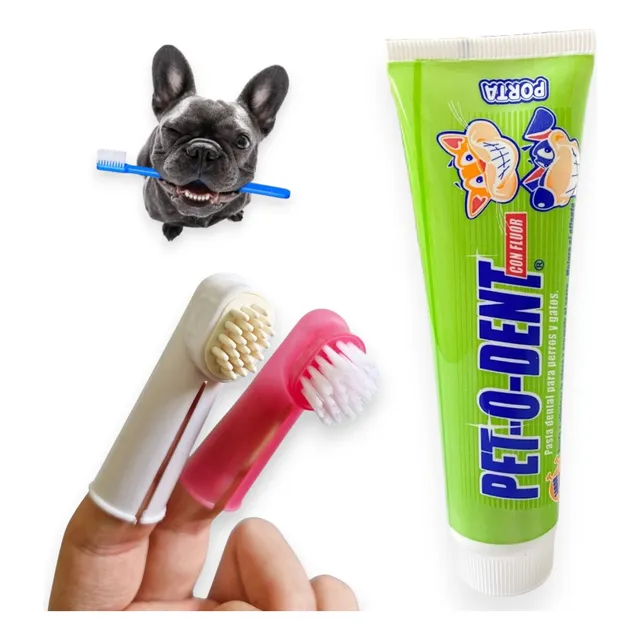 Pasta Dental Perros Gatos + Cepillo Doble Dientes Limpios