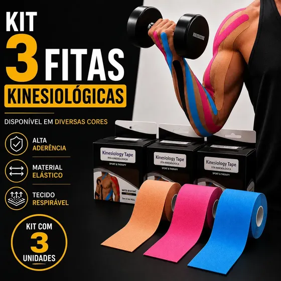 Kit 3 Fitas Kinesio Brisa.ecom Kinesiology Taping Fita Cinesiológica Adesiva 5 Metros por
