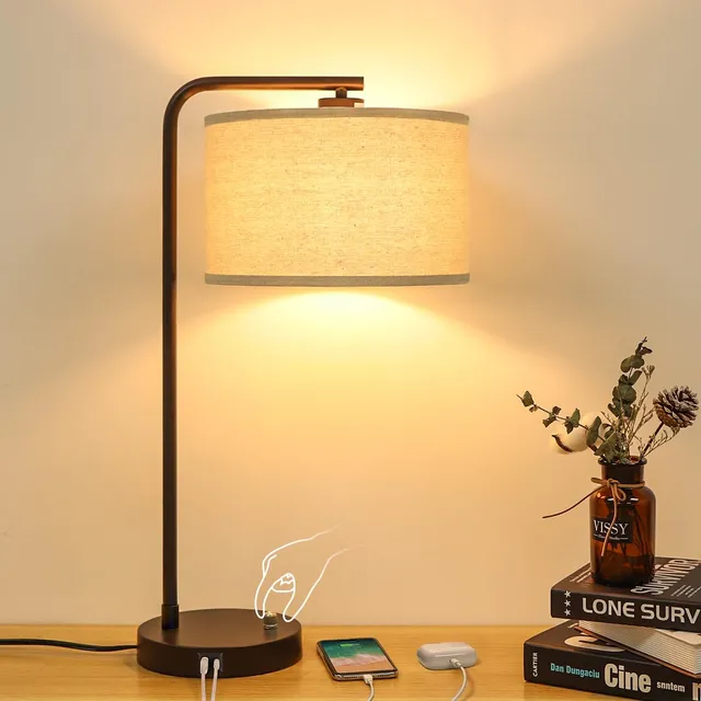 Lámpara De Mesa Regulable Con Puertos Usb Moderna Y Continua