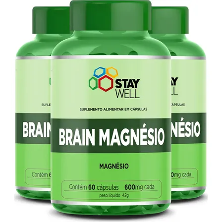 3 Potes Do Magnésio Treonato 500mg - Fórmula Exclusiva Com Matéria-prima Importada. - 180 Cápsulas Sem Sabor