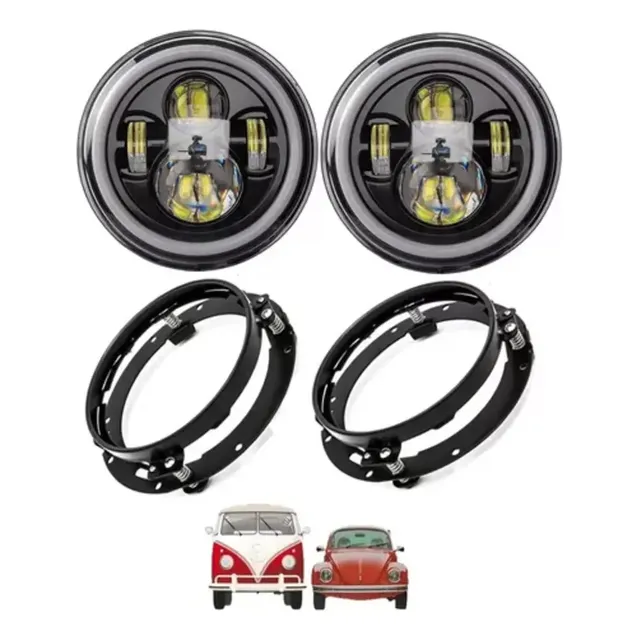 Par Farol Led Fusca Kombi 7 Polegadas Angel Com Suporte