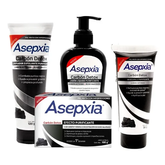 Asepxia Carbon Jabon 100g + Exfoliante + - g a $114