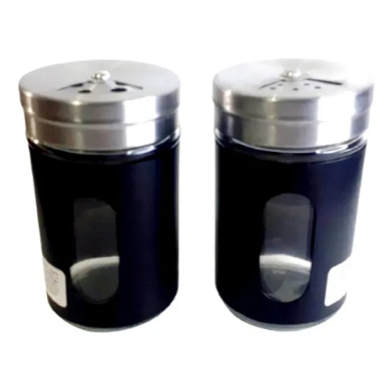 Salero Pimentero Vidrio Tapa Giratoria Acero Inoxidable X 2