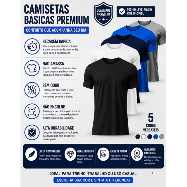 5 Camisetas Básicas Masculina Dry Fit De Alta Qualidade 5 Camisetas Básicas Masculina Dry Fit De Alta Qualidade
