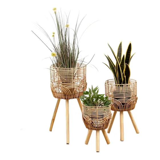 Maceta Plástica Tejida Con Patas Decorativa X3 Unidades 