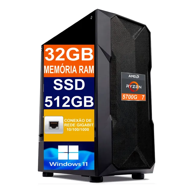 CPU PC Gamer Ryzen 7 5700 g/512 GB M2 SSD, 32 GB de memoria DDR4